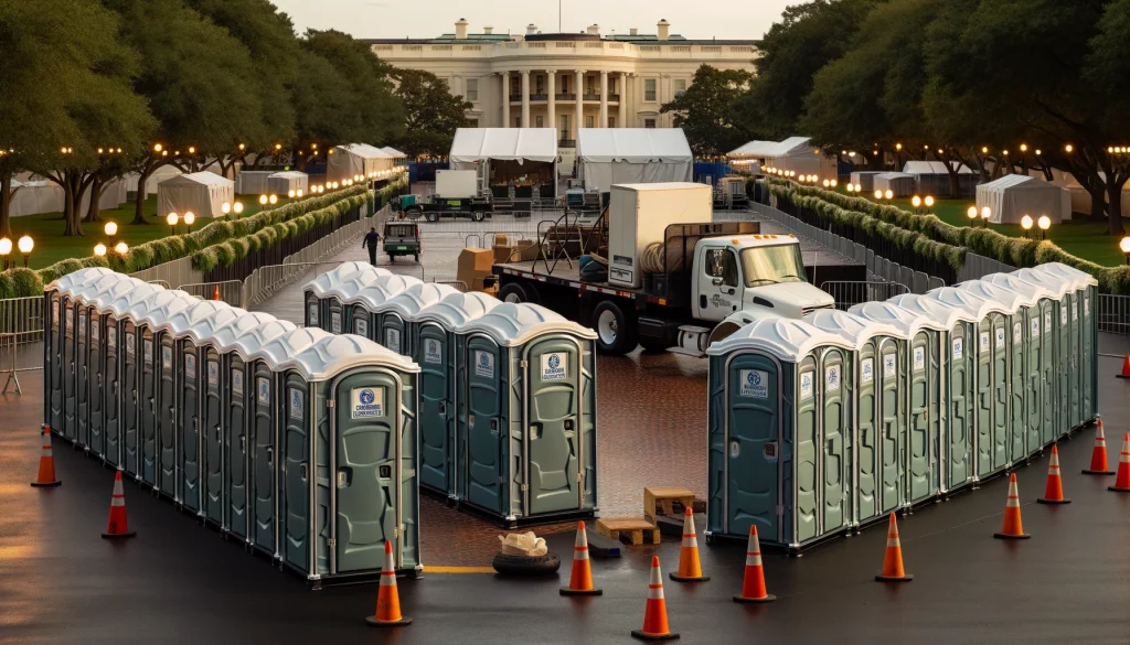 Festival porta potty bank with barricades