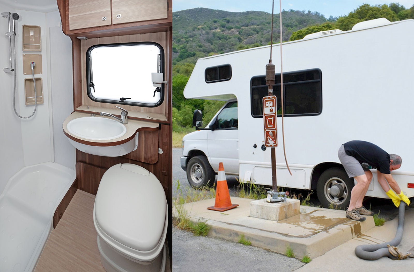 Portable RV/camper toilet and holding tank setup in Clovis, New Mexico